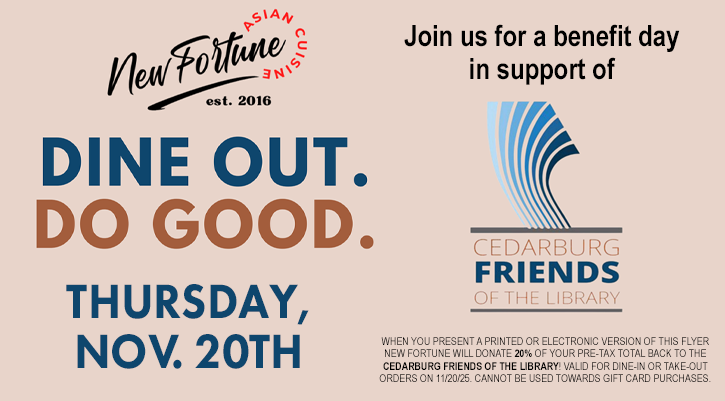 Dine Out and Do Good on Thurs. November 20 at New Fortune to support the library
